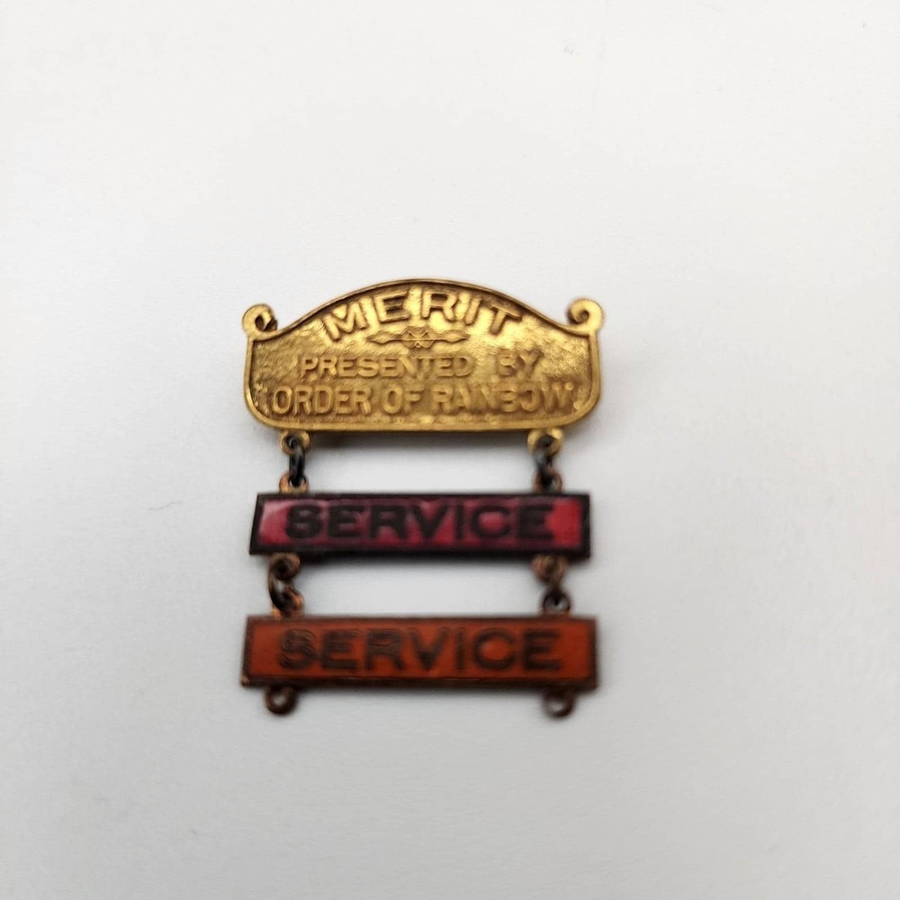 Masonic Order of the Rainbow for Girls Enamel 2 Bar Merit Service Vintage Pin